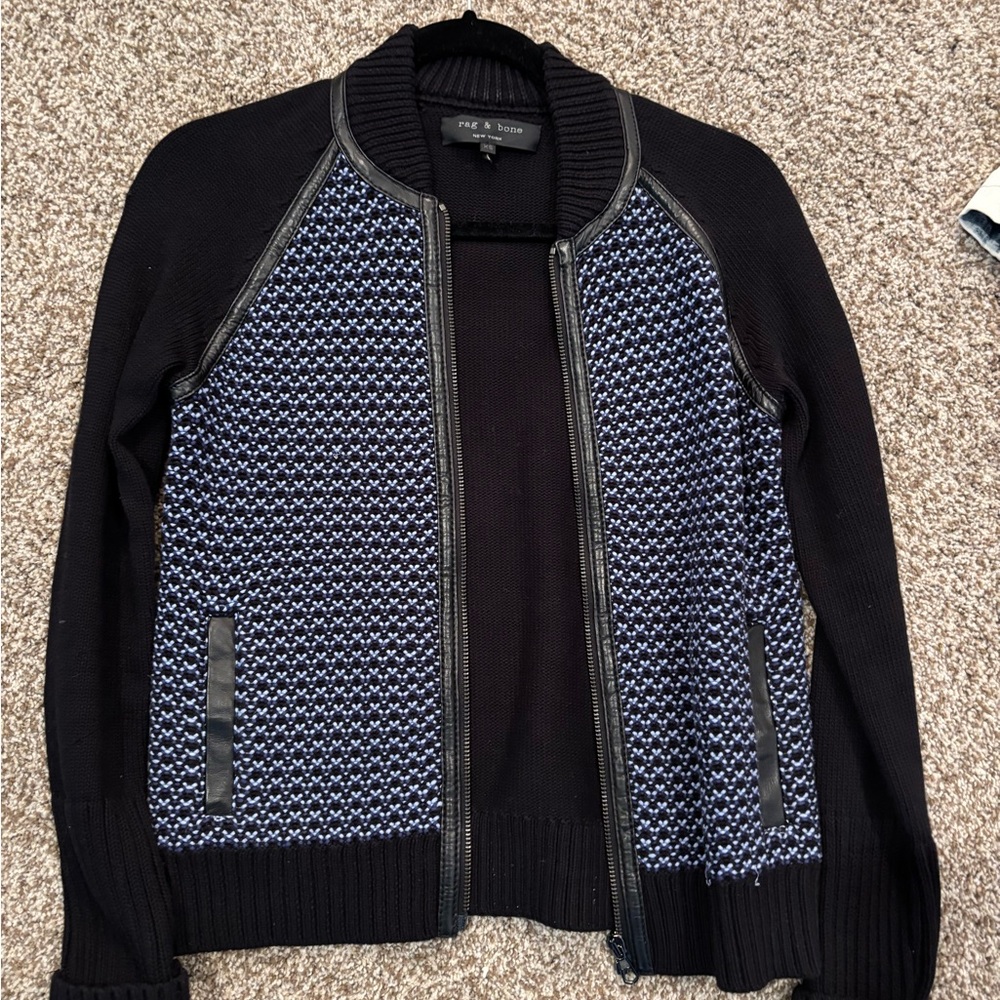 Rag & Bone Black and Blue Zip-Up Sweater